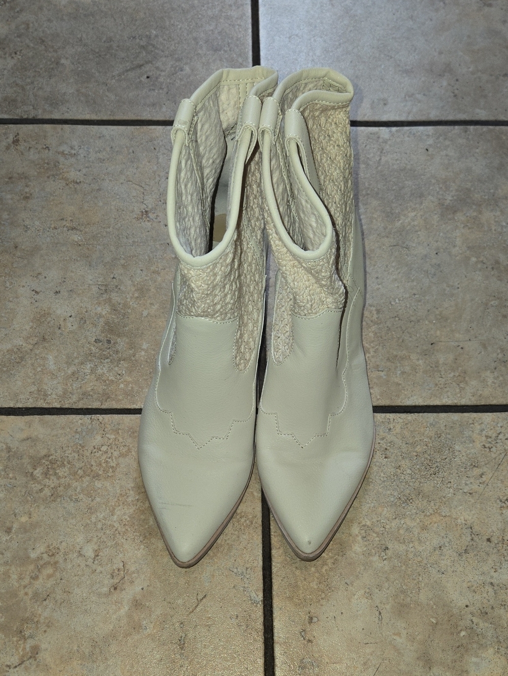 Dolce Vita Cream Pointed Western Ankle Boots